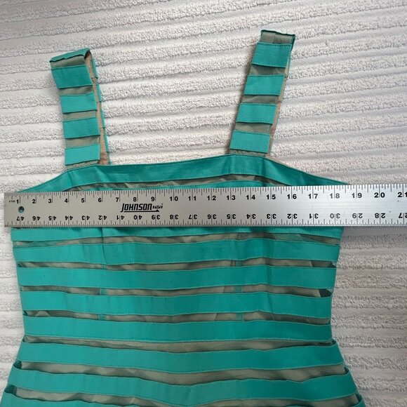 Adrianna Papell Womens Aqua Striped Sheer Overlay Sleeveless A-Line Dress Size 8 - Picture 7 of 9